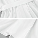 Long Sleeves Loose Pleated Solid Color Split-Joint Tied Waist V-Neck Mini Dresses Shirt Dress