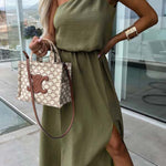 Casual Solid Bandage Oblique Collar Sleeveless Dress Dresses