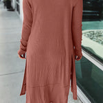 Ribbed Button Up Side Split Duster Cardigan