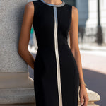 Sleeveless Contrast-Trim Sheath Midi Dress