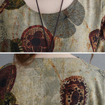 Artistic Retro Loose Long Sleeves Printed Round-Neck Maxi Dresses