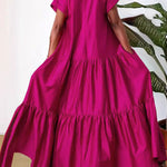 A-Line Loose Pleated Solid Color Split-Joint V-Neck Maxi Dresses