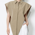 Original Solid Color Irregularity Geometry Blouse Tops