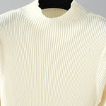 Stylish Long Sleeves High Waisted Pleated Solid Color Half Turtleneck Sweater Dresses