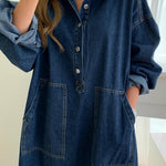 Long Sleeves Loose Buttoned Pockets Solid Color Split-Joint Split-Side Lapel Maxi Dresses Shirt Dress
