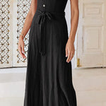Sleeveless Spaghetti Strap V-Neck Gathered Wide-Leg Jumpsuit