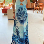Vacation Blue Suspender Print Dress