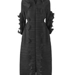 Original Loose Long Sleeves Tied Pleated Falbala Solid Color V-Neck Maxi Dresses