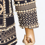Long Sleeves Loose Beads Printed V-Neck Blazer Outerwear