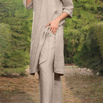 Cotton and linen V-neck 3/4 sleeve wide brimmed pants 2-piece set
