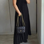Sleeveless pleated simple solid color dress