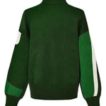 Long Sleeves Loose Contrast Color Split-Joint High Neck Pullovers Sweater Tops