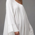 A-Line Flared Sleeves Pleated Solid Color Split-Joint Round-Neck Maxi Dresses