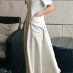 Simple Casual Solid Color Pleated Midi Dress