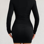 Bodycon Long Sleeves Asymmetric Pleated Solid Color One-Shoulder Mini Dresses