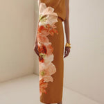 Sleeveless Flower Print Round-Neck Maxi Dresses