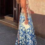 Bianca Tie-dye Ombre Gold Floral Print A-line Halterneck Maxi Dress