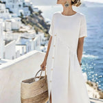 Women'S Casual Solid Color Button-Down Dress