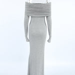 Long Sleeves Skinny Pleated Solid Color Split-Joint Off-The-Shoulder Evening Dresses Maxi Dresses