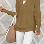 Half-Zip V-Neck Relaxed Rib-Knit Sweater
