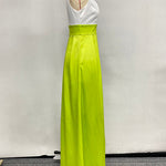 A-Line High Waisted Contrast Color Pleated Zipper Deep V-Neck Maxi Dresses