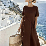 Women'S Casual Solid Color Button-Down Dress