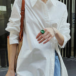 Long Sleeves Loose Asymmetric Solid Color Lapel Shirt Dress