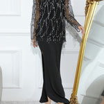 Loose Split-Side Midi Dress + Gauze See-Through Sequined Top Two Pieces Midi Dress