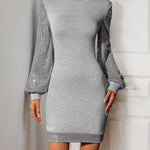 Bodycon Long Sleeves Sequined Split-Joint Round-Neck Mini Dresses