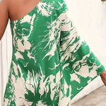 Batwing Sleeves High Waisted Asymmetric Printed One-Shoulder Mini Dresses