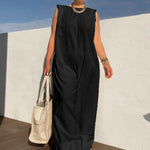 Sleeveless Wide Leg Shoulder Pad Solid Color Jumpsuits