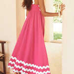 A-line High Waisted Contrast Color Zipper Square-neck Maxi Dresses Midi Dresses