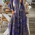 College Vacation Floral Patchwork V Neck A Line Dresses