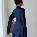 A-Line Elasticated Waist Interlace See-Through Solid Color Split-Joint Split-Side Tied Waist V-Neck Mini Dresses