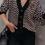 Long Sleeve V Neck Open Front Striped Knit Cardigan Sweaters