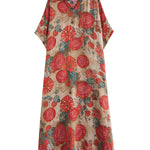 Loose Short Sleeves Printed V-Neck Maxi Dresses
