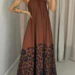 Leopard Print Sexy Halter Neck Backless Loose Maxi Dress