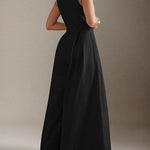 Sleeveless Wide Leg Pleated Solid Color Split-Joint Zipper Round-Neck Jumpsuits