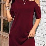 Loose Short Sleeves Asymmetric Solid Color One-shoulder Mini Dresses