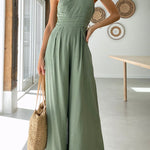 Sexy Sling Waist Pocket Straight Sleeveless Jumpsuit