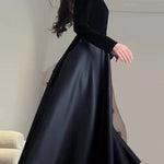 A-Line Long Sleeves Pleated Split-Joint Zipper Mock Neck Maxi Dresses