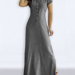 High Waisted Plus Size Buttoned Pockets Split-Side Lapel Maxi Dresses