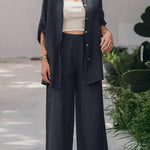 Casual Loose Solid Color Shirt Pants Set