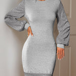 Bodycon Long Sleeves Sequined Split-Joint Round-Neck Mini Dresses
