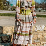 Multicolor Lace Up Tie-dye Print Long Shirt Dress