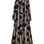 A-Line Long Sleeves Buttoned Pleated Polka-Dot Split-Joint Stand Collar Maxi Dresses Shirt Dress