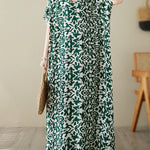 Batwing Sleeves Loose Floral Printed V-Neck Maxi Dresses
