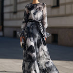 Abstract Print Tie Waist Maxi Dress