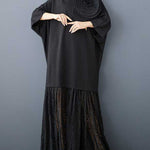Long Sleeves Loose Solid Color Split-Joint Three-Dimensional Flower Mock Neck Maxi Dresses