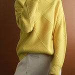 Casual Loose Solid Color Striped High-Neck Long Sleeves Sweater Tops